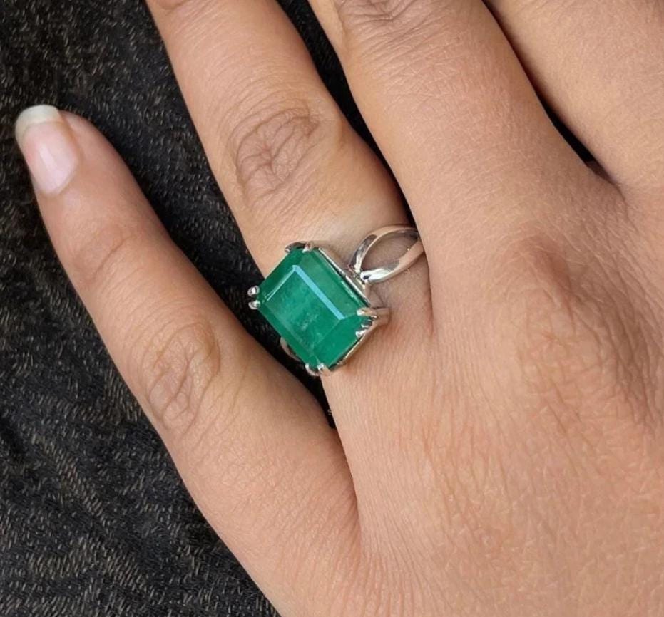 Handcrafted Emerald Ring For Women, 925 Sterling Silver Emerald Rings, Natural Emerald Ring, Gift For Her