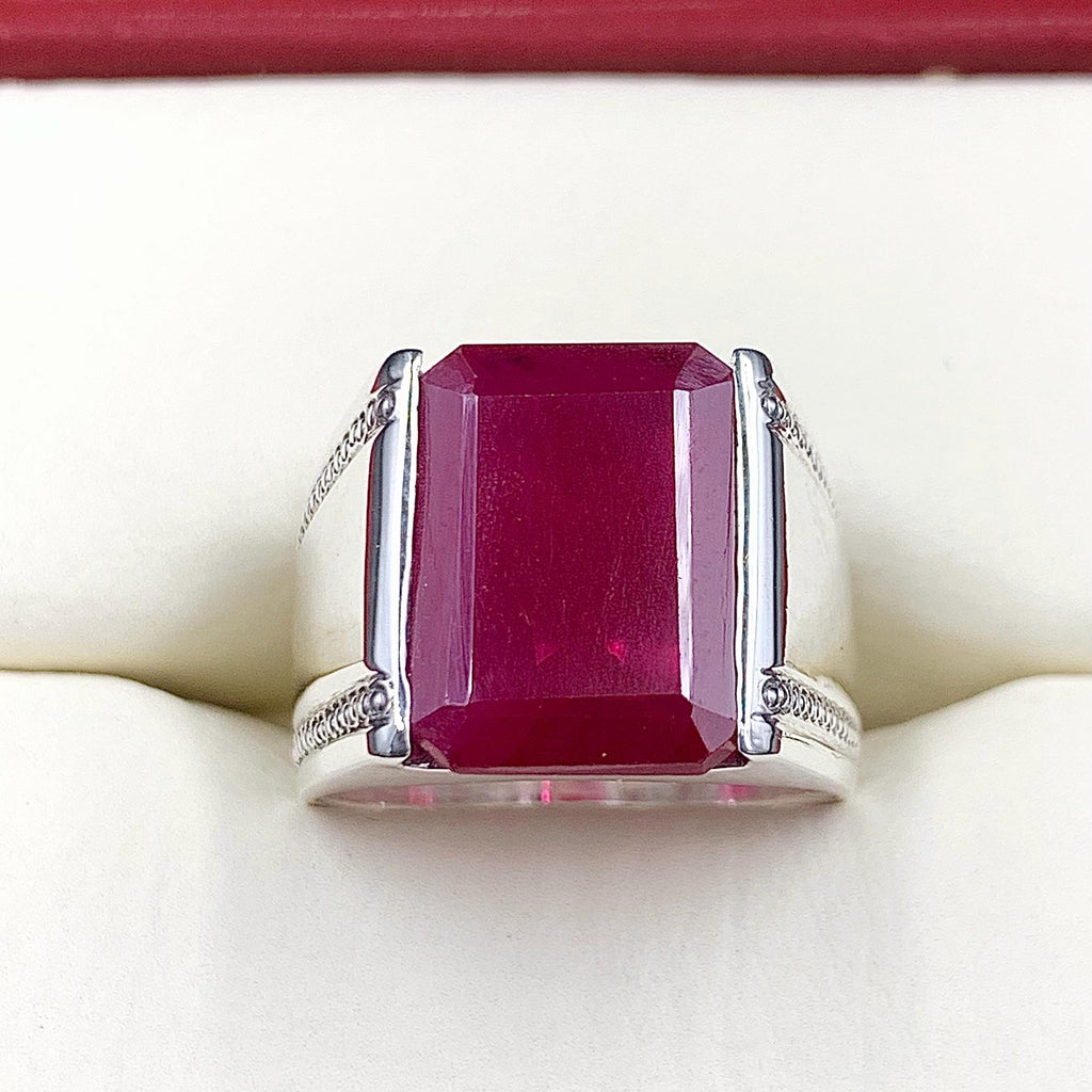 Handcrafted Big Deep Red Ruby Mens Ring Sterling Silver 925 Anari Yaqoot Ring Roby Gemstone Ring