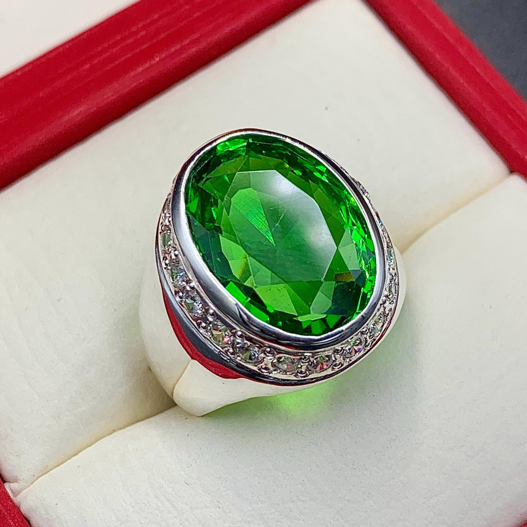 Handcrafted Big Peridot Ring For Men, Green Peridot Ring With 925 Sterling Silver