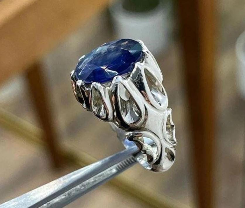 Handcrafted 10 Carats Sapphire Ring, Mens Sapphire Ring, Natural Sapphire 925 Sterling Silver Ring, Neelam Ring