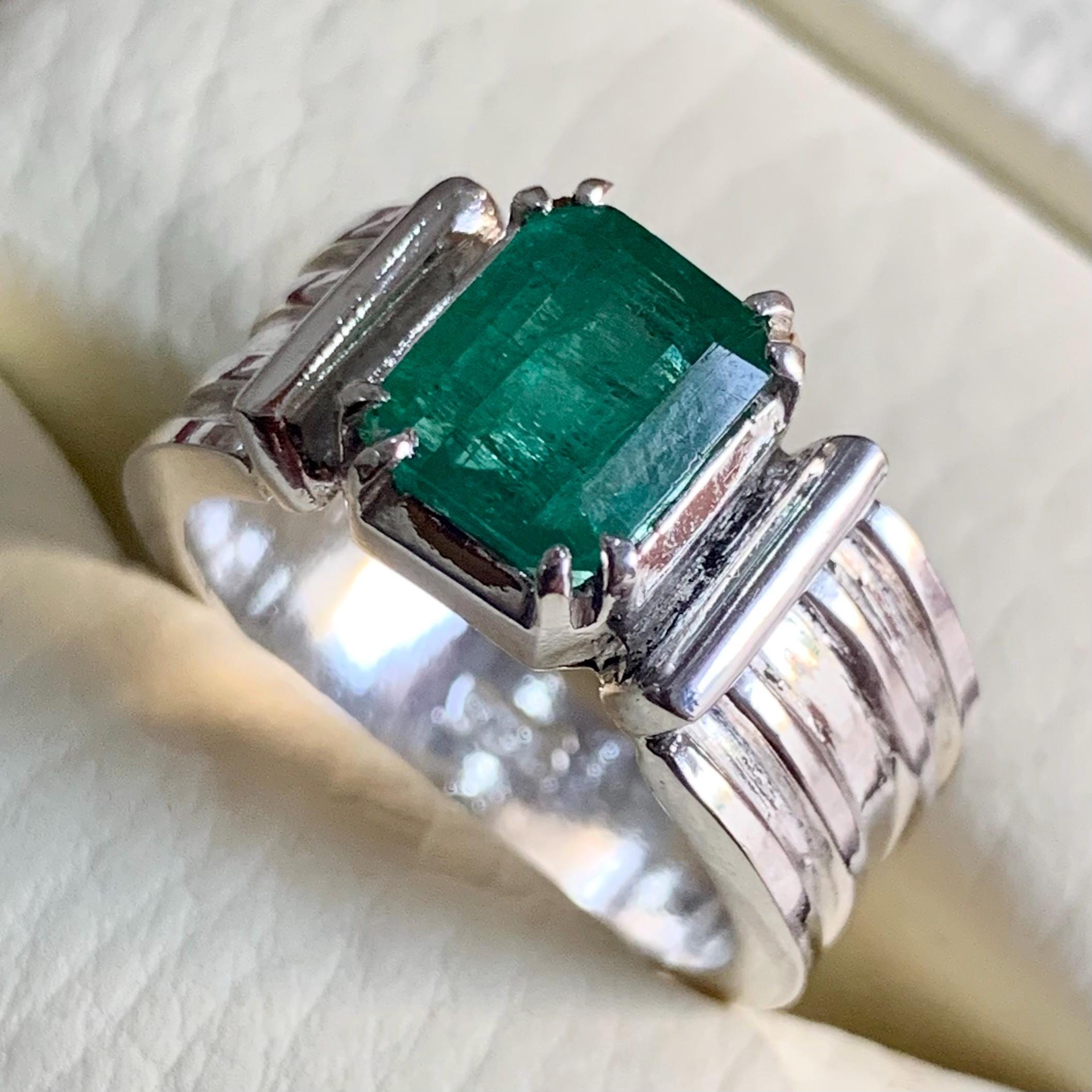 Handcrafted 2+ Carats Mens Emerald Ring, Natural Emerald 925 Sterling Silver Ring, Zamurd Ring For Men
