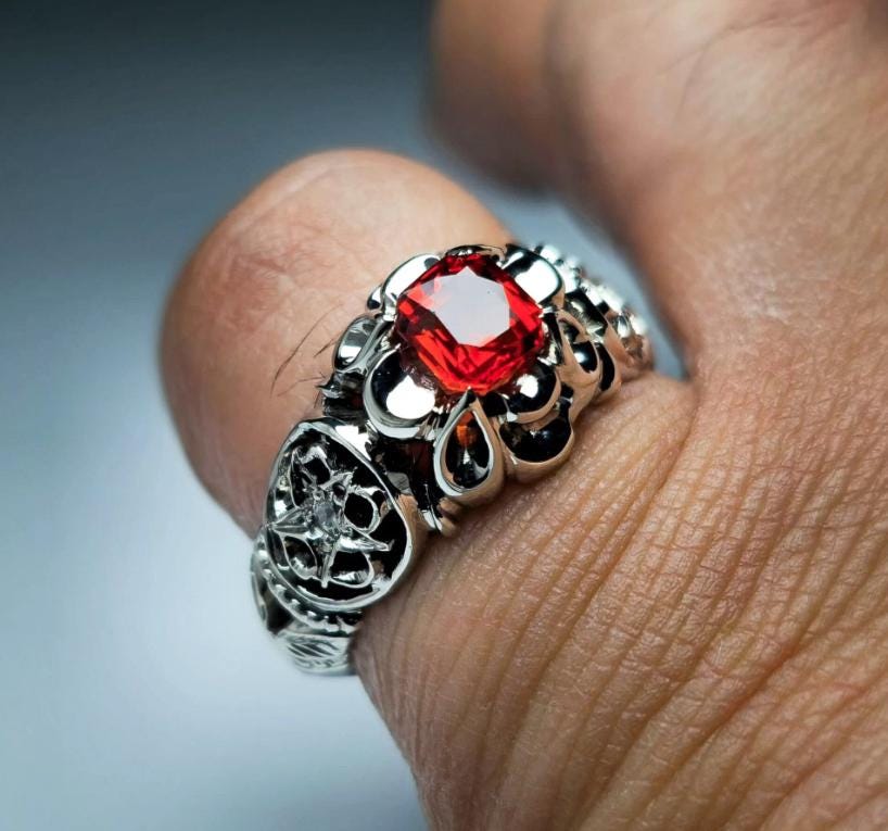 Handcrafted Deep Red Garnet Ring Sterling Silver 925 Garnet Ring For Men January Birthstone, Natural Garnet