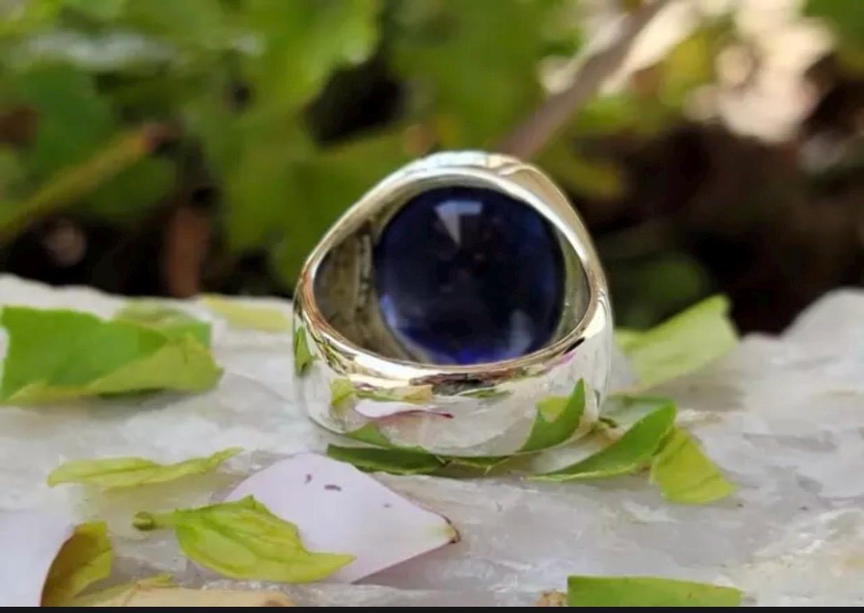 Handcrafted Big Blue Sapphire Ring, Mens Sapphire Ring, Natural Sapphire 925 Sterling Silver Ring, Neelam Ring