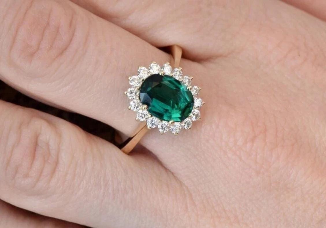 Handcrafted Emerald Ring For Women, 925 Sterling Silver Emerald Rings, 22k Gold Plated Emerald Ring, Gift For Her