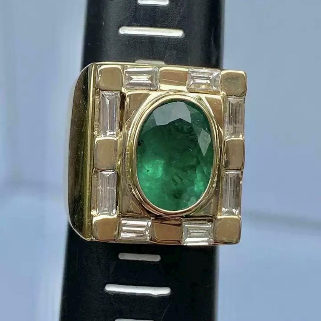Handcrafted 14k Gold Mens Emerald Ring, Emerald Engagement Ring, Solid Gold Ring For Men