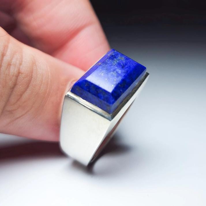 Handcrafted Mens Lepis Lazuli Ring, Lajward Ring For Men, 925 Sterling Silver Blue Lapis Ring