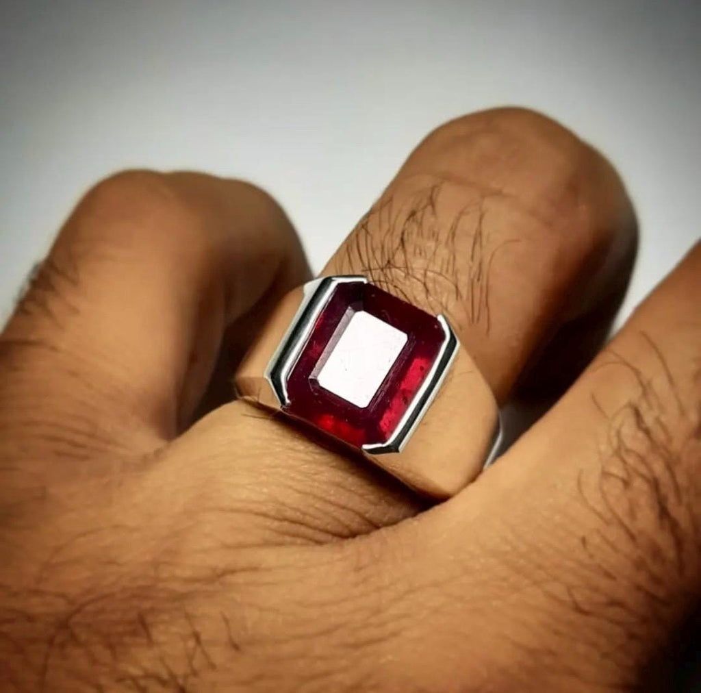 Handcrafted 7 Carats Emerald Cut Ruby Ring, Natural Ruby Sterling Silver 925 Yaqoot Ring Ruby Gemstone Ring