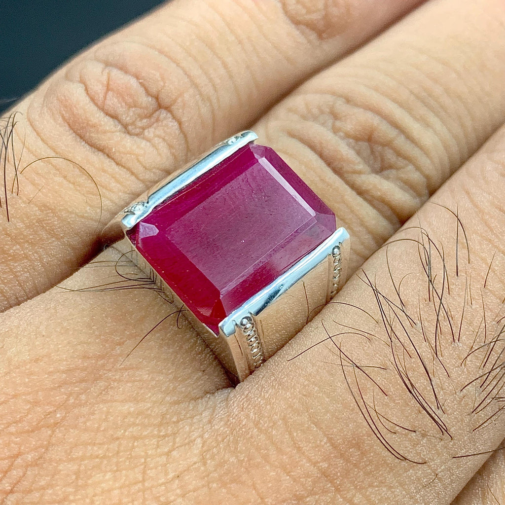 Handcrafted Big Deep Red Ruby Mens Ring Sterling Silver 925 Anari Yaqoot Ring Roby Gemstone Ring
