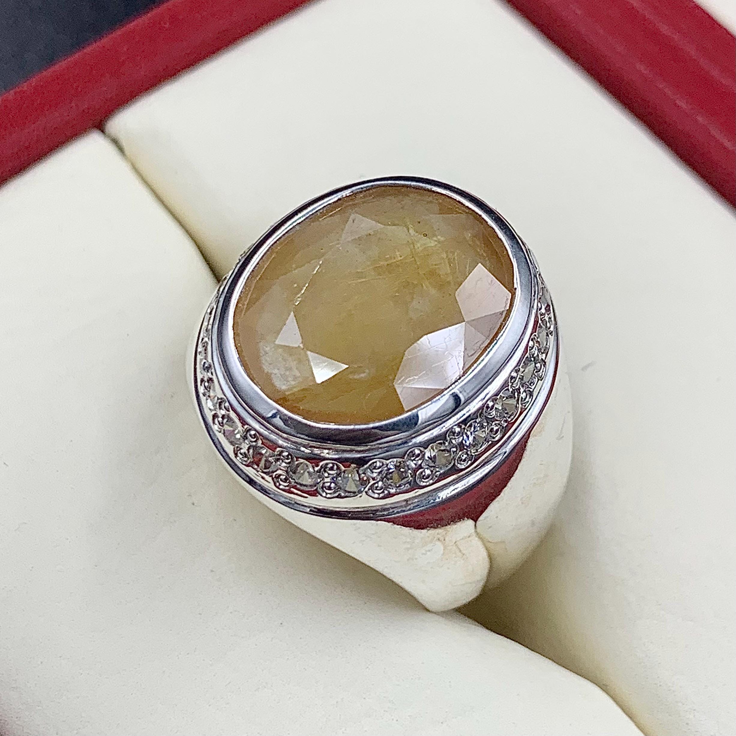 Handcrafted Mens Sapphire Ring, Yellow Sapphire Ring, Natural Sapphire 925 Sterling Silver Ring, Pukhraj Ring