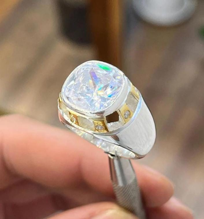 Handcrafted High Quality White Zircon Ring Sterling Silver 925 Zircon Ring, Beautiful White Zircon Ring, Golden Zircon Ring