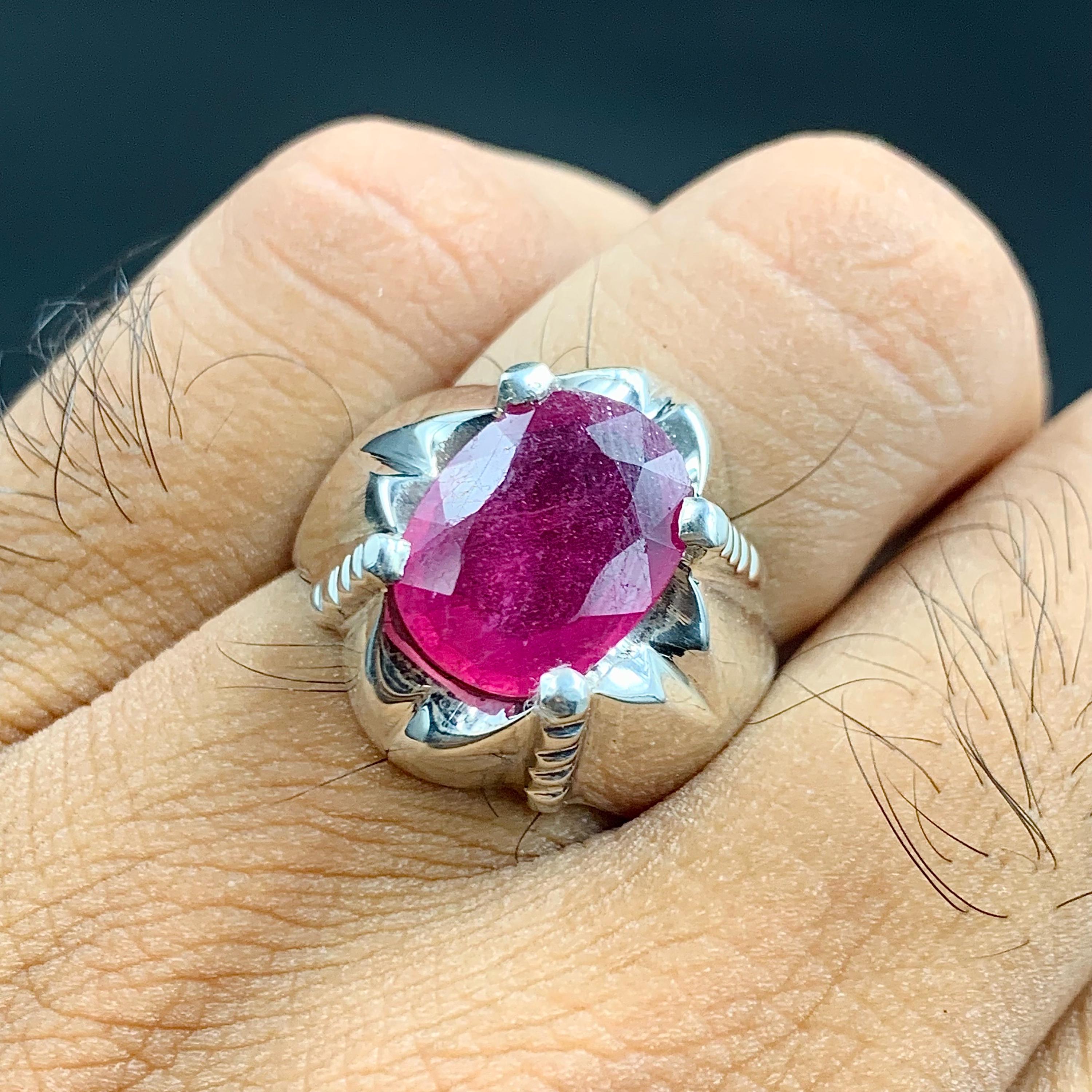 Handcrafted Big Ruby Ring, Natural Ruby Sterling Silver 925 Yaqoot Ring Roby Gemstone Ring