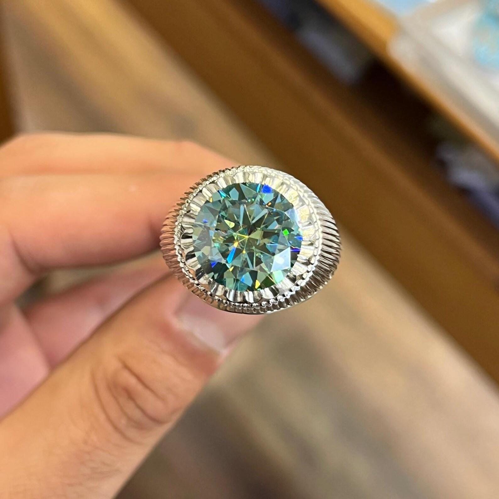 Handcrafted 10 Carat Certified Moissanite Diamond Sterling Silver 925 Ring, Man Made Diamond Engagement Ring, Gift for him