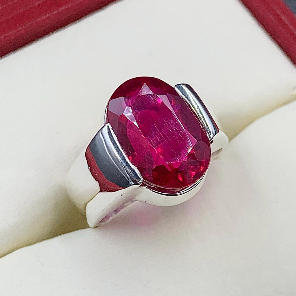 Handcrafted Deep Red Ruby Mens Ring Sterling Silver 925 Anari Yaqoot Ring Ruby Gemstone Ring