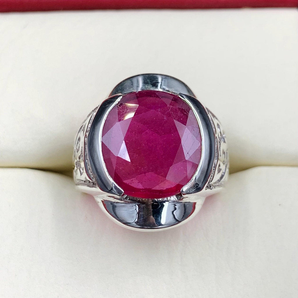 Handcrafted Big Ruby Ring, Natural Ruby Sterling Silver 925 Yaqoot Ring Roby Gemstone Ring