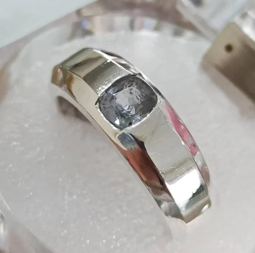 Handcrafted Mens Sapphire Ring, White Sapphire Ring, Natural Sapphire 925 Sterling Silver Ring, Neelam Ring