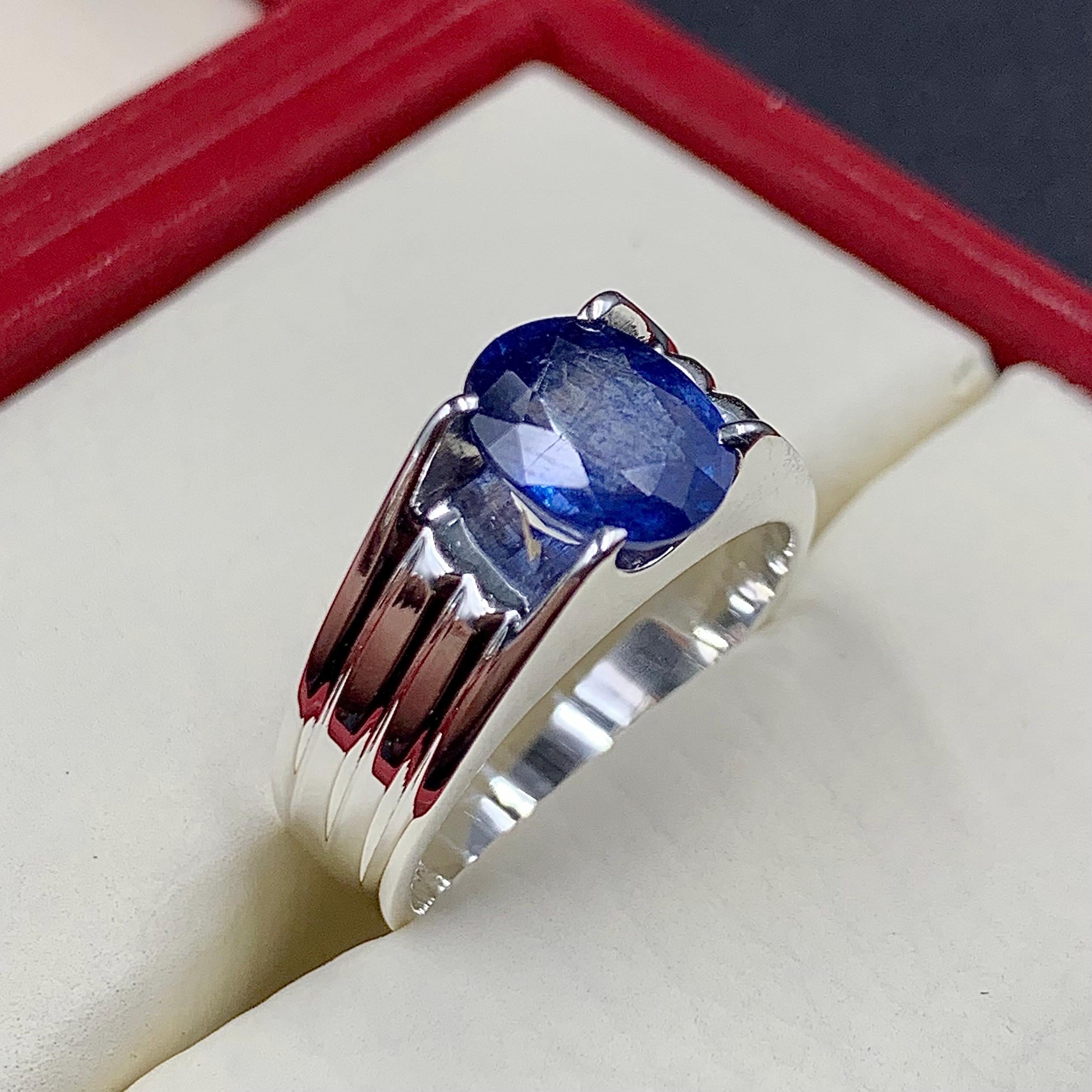 Handcrafted Mens Sapphire Ring, Blue Sapphire Ring, Natural Sapphire 925 Sterling Silver Ring, Neelam Ring