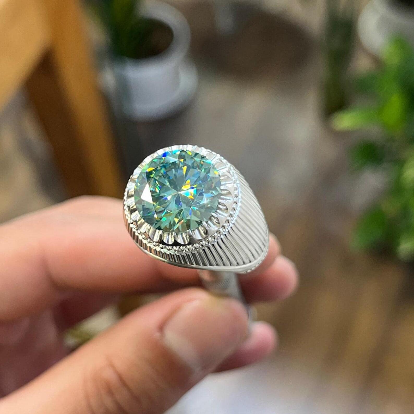 Handcrafted 10 Carat Certified Moissanite Diamond Sterling Silver 925 Ring, Man Made Diamond Engagement Ring, Gift for him