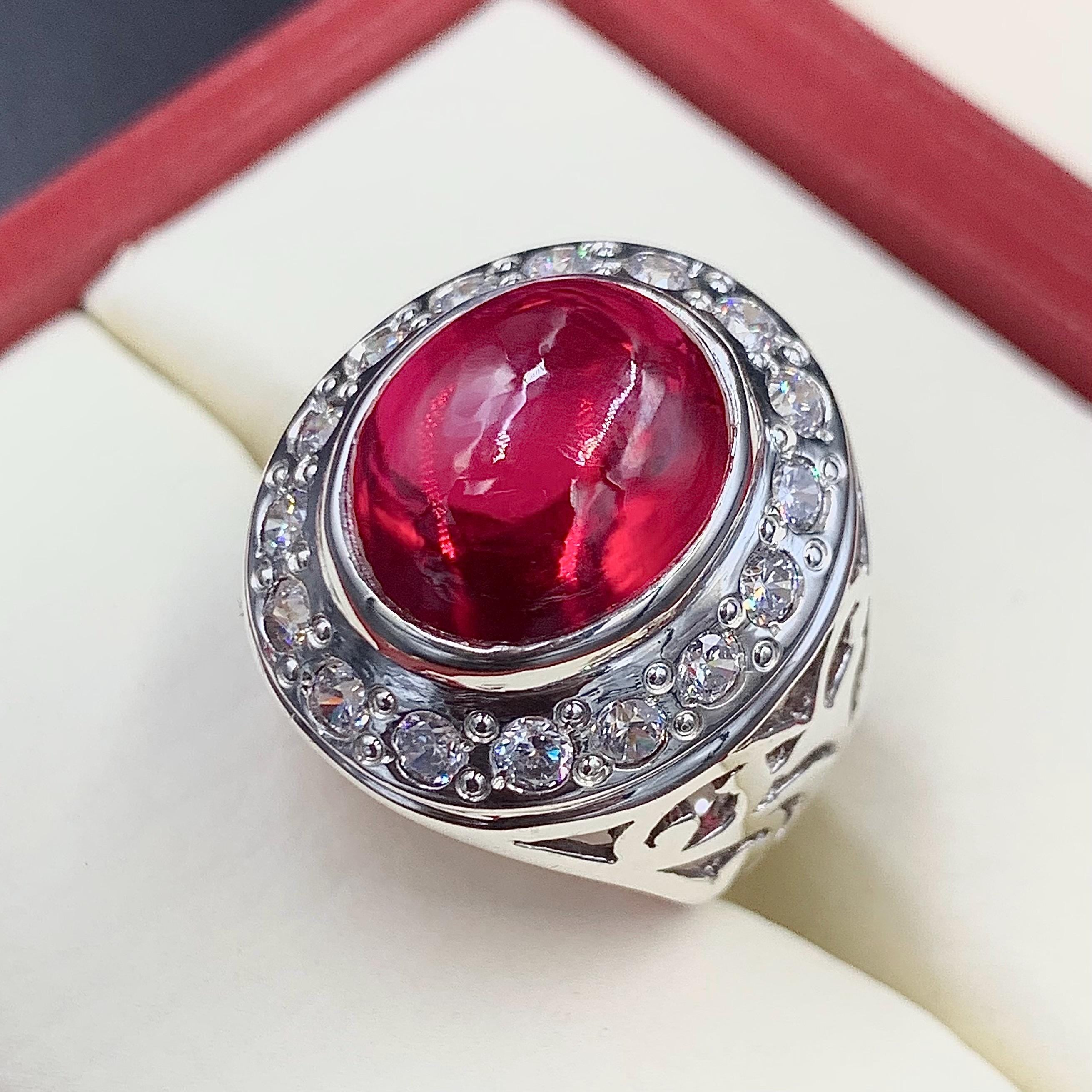 Handcrafted Deep Red Ruby Mens Ring Sterling Silver 925 Anari Yaqoot Ring Ruby Gemstone Ring