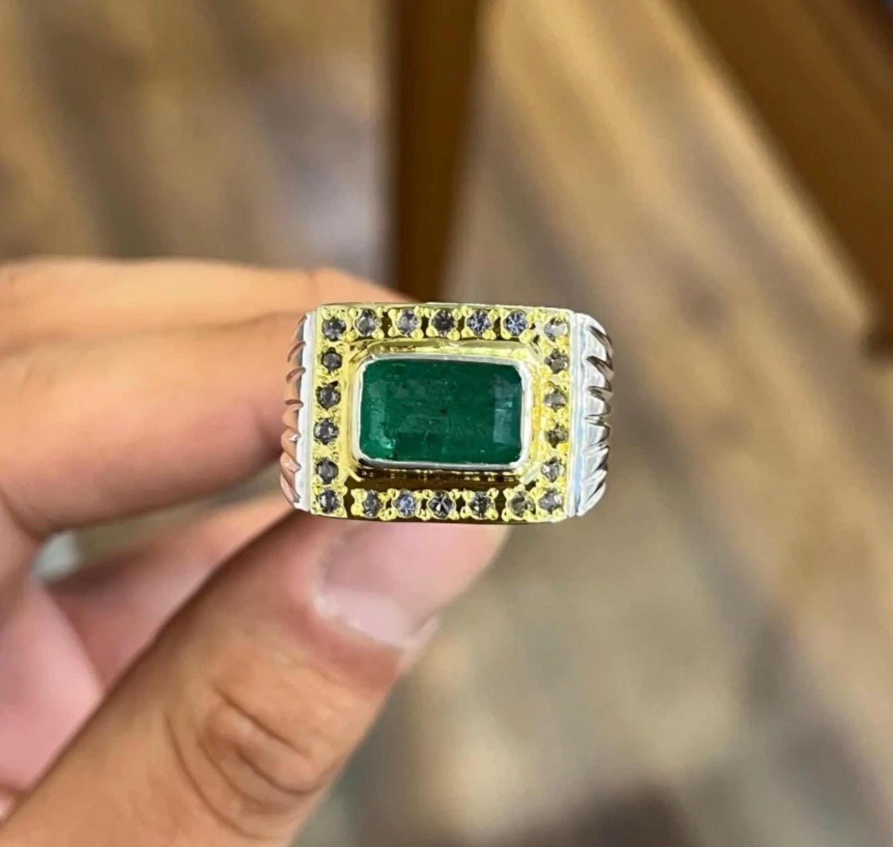 Handcrafted Emerald Ring, Natural Emerald 925 Sterling Silver Ring, Zamurd Ring For Men