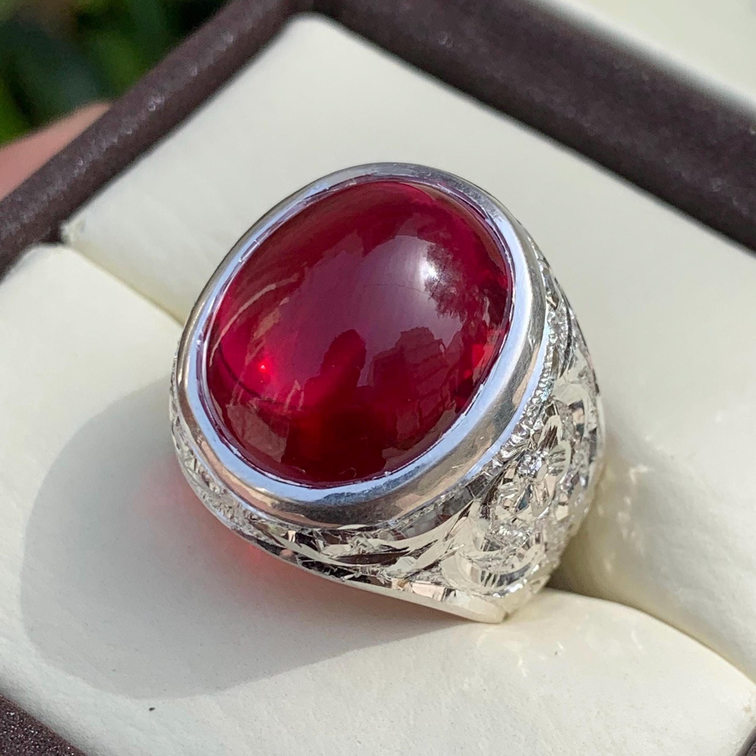 Handcrafted Big Deep Red Ruby Mens Ring Sterling Silver 925 Anari Yaqoot Ring Roby Gemstone Ring