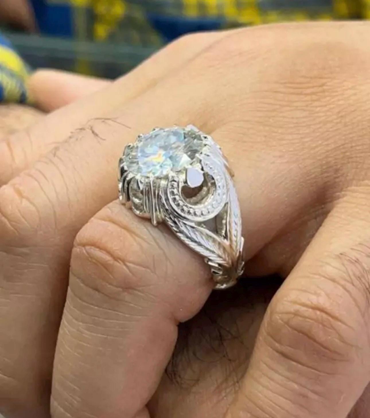 Handcrafted 10 Carat Certified Moissanite Diamond Sterling Silver 925 Ring, Man Made Diamond Engagement Ring, Gift for him