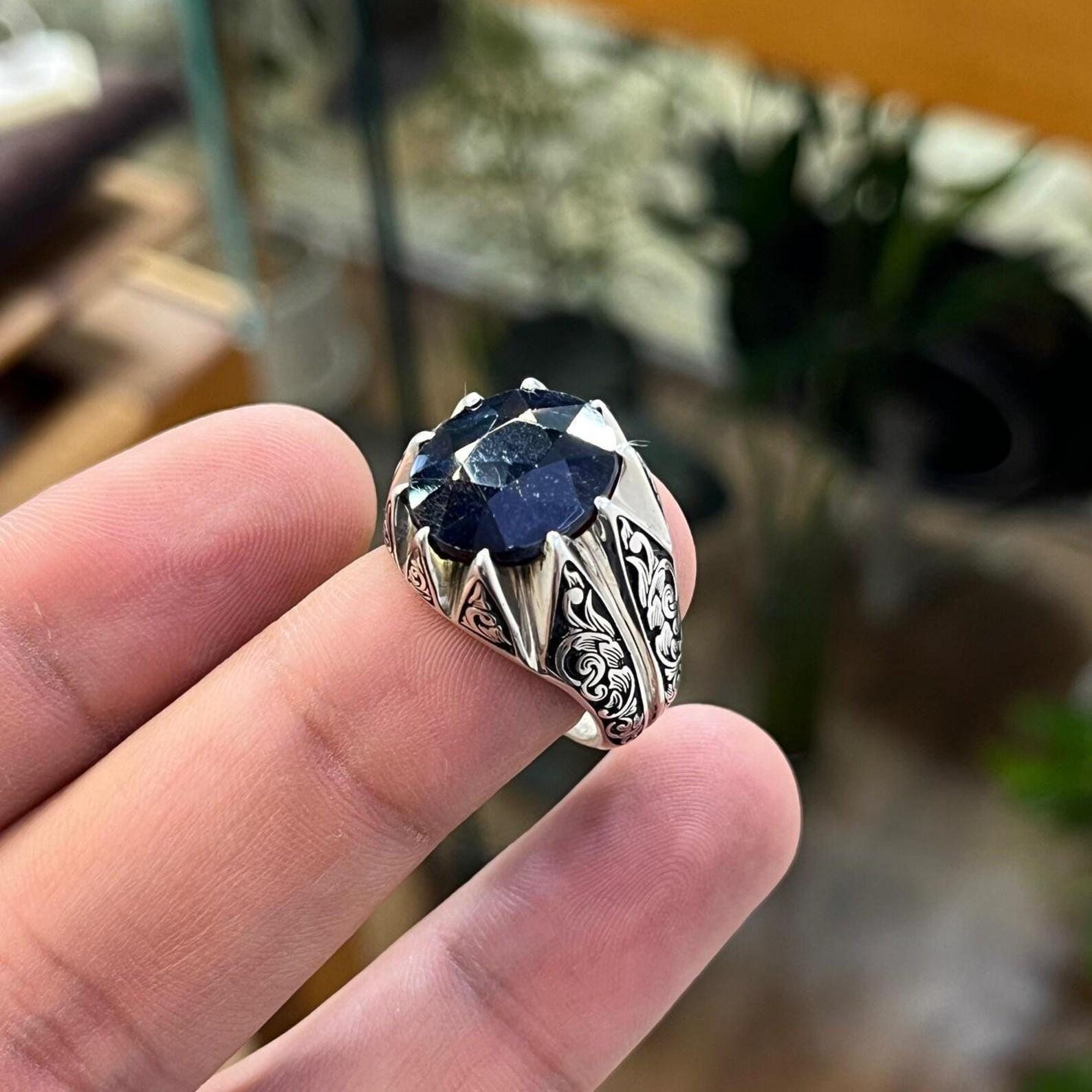 Handcrafted 10 Carats Sapphire Ring, Mens Sapphire Ring, Natural Sapphire 925 Sterling Silver Ring, Neelam Ring