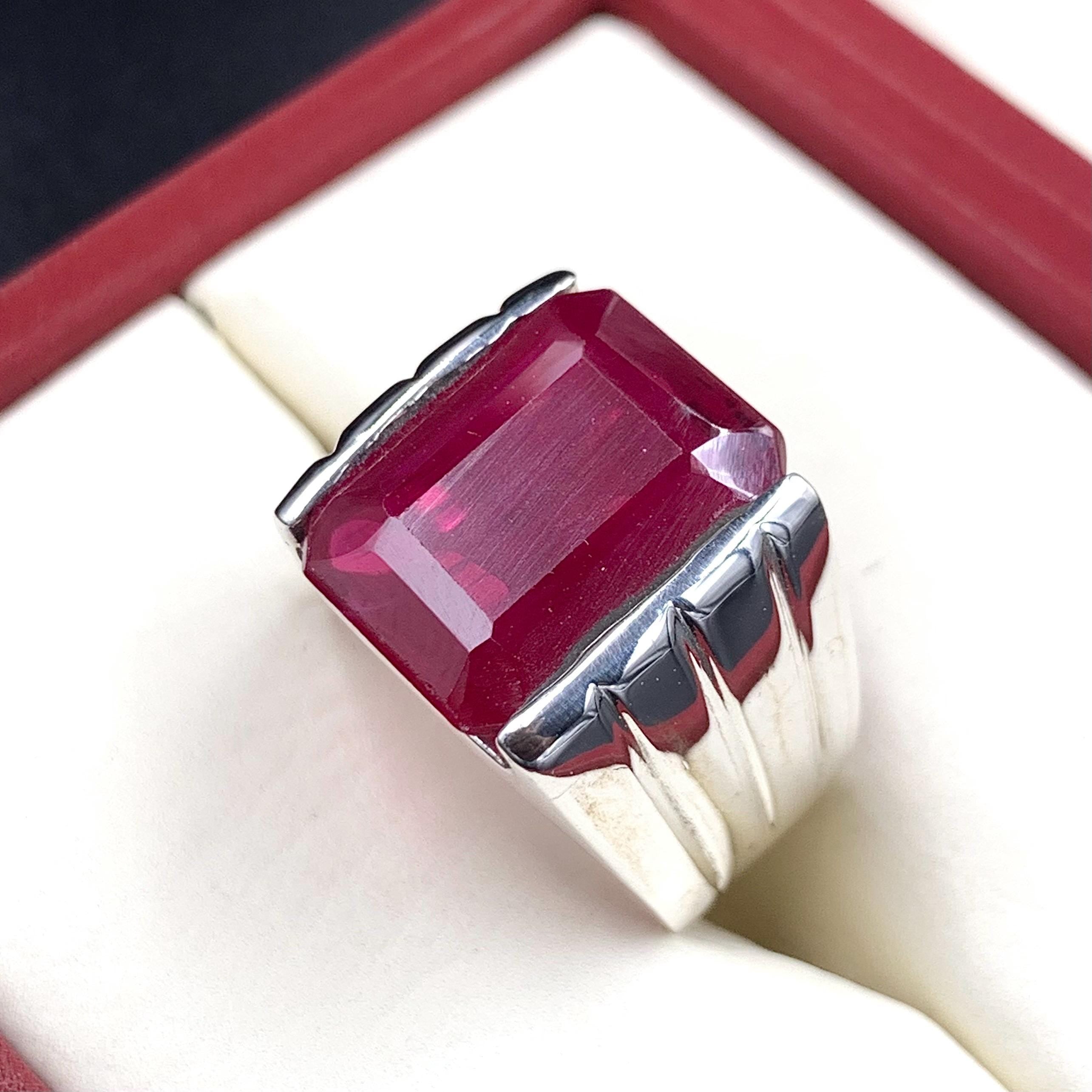 Handcrafted Big Deep Red Ruby Mens Ring Sterling Silver 925 Anari Yaqoot Ring Roby Gemstone Ring