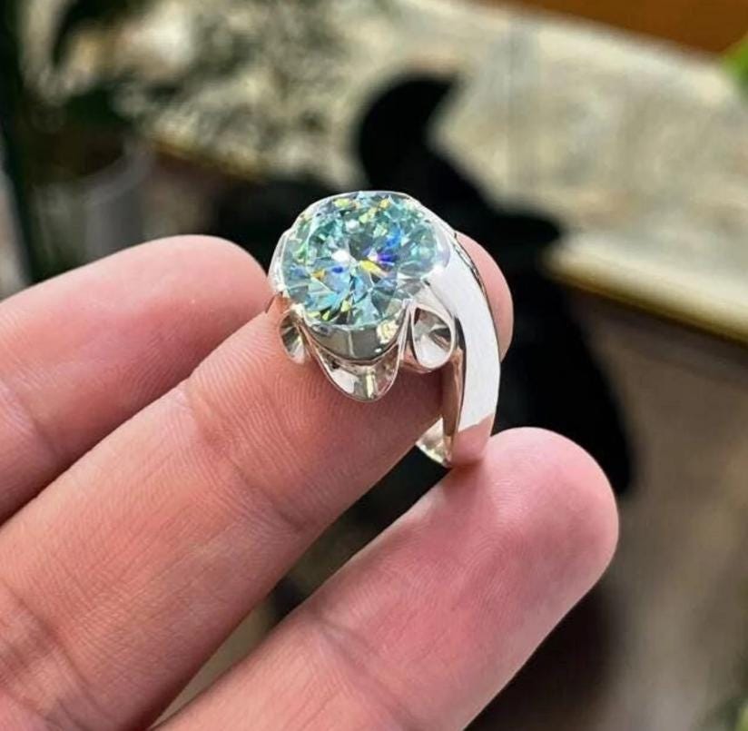 Handcrafted 10 Carat Certified Moissanite Diamond Sterling Silver 925 Ring, Man Made Diamond Engagement Ring, Gift for him