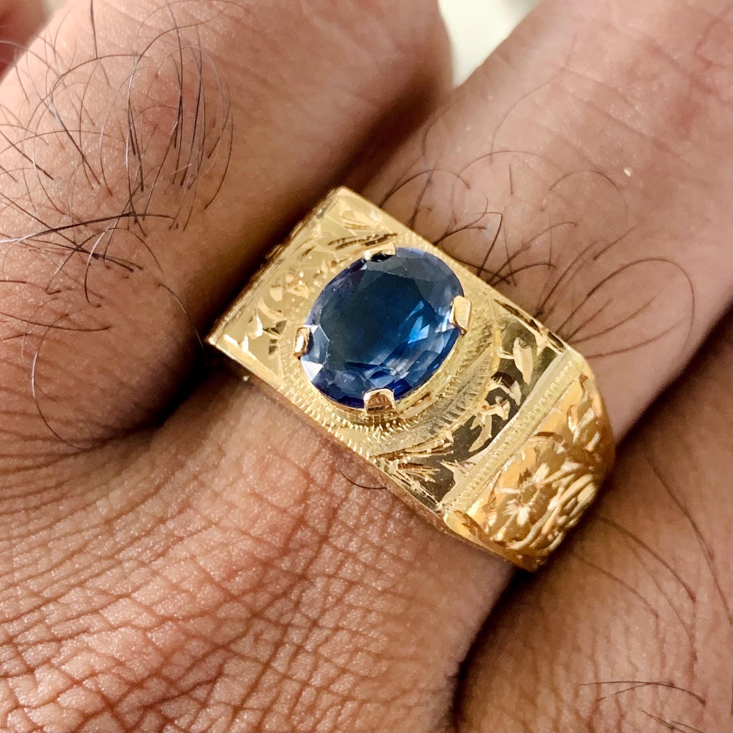 Handcrafted 14k Gold Sapphire Ring, Ceylon Blue Sapphire Solid Gold Ring, Natural Sapphire Neelam Ring