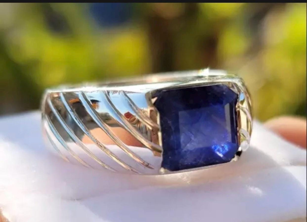 Handcrafted 6 Carats Emerald Cut Sapphire Ring, Blue Sapphire Ring, Natural Sapphire 925 Sterling Silver Ring, Neelam Ring