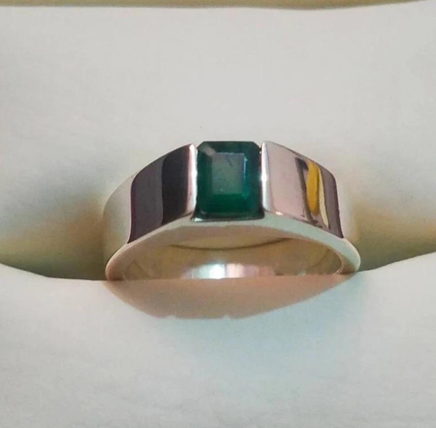 Handcrafted Emerald Ring, Natural Emerald 925 Sterling Silver Ring, Zamurd Ring For Men