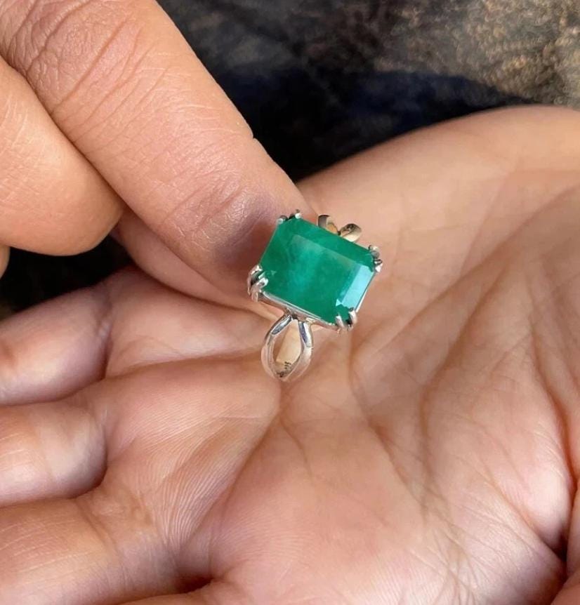 Handcrafted Emerald Ring For Women, 925 Sterling Silver Emerald Rings, Natural Emerald Ring, Gift For Her