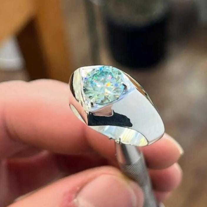 Handcrafted 3 Carats Certified Moissanite Diamond Sterling Silver 925 Ring, Man Made Diamond Engagement Ring, Gift for him