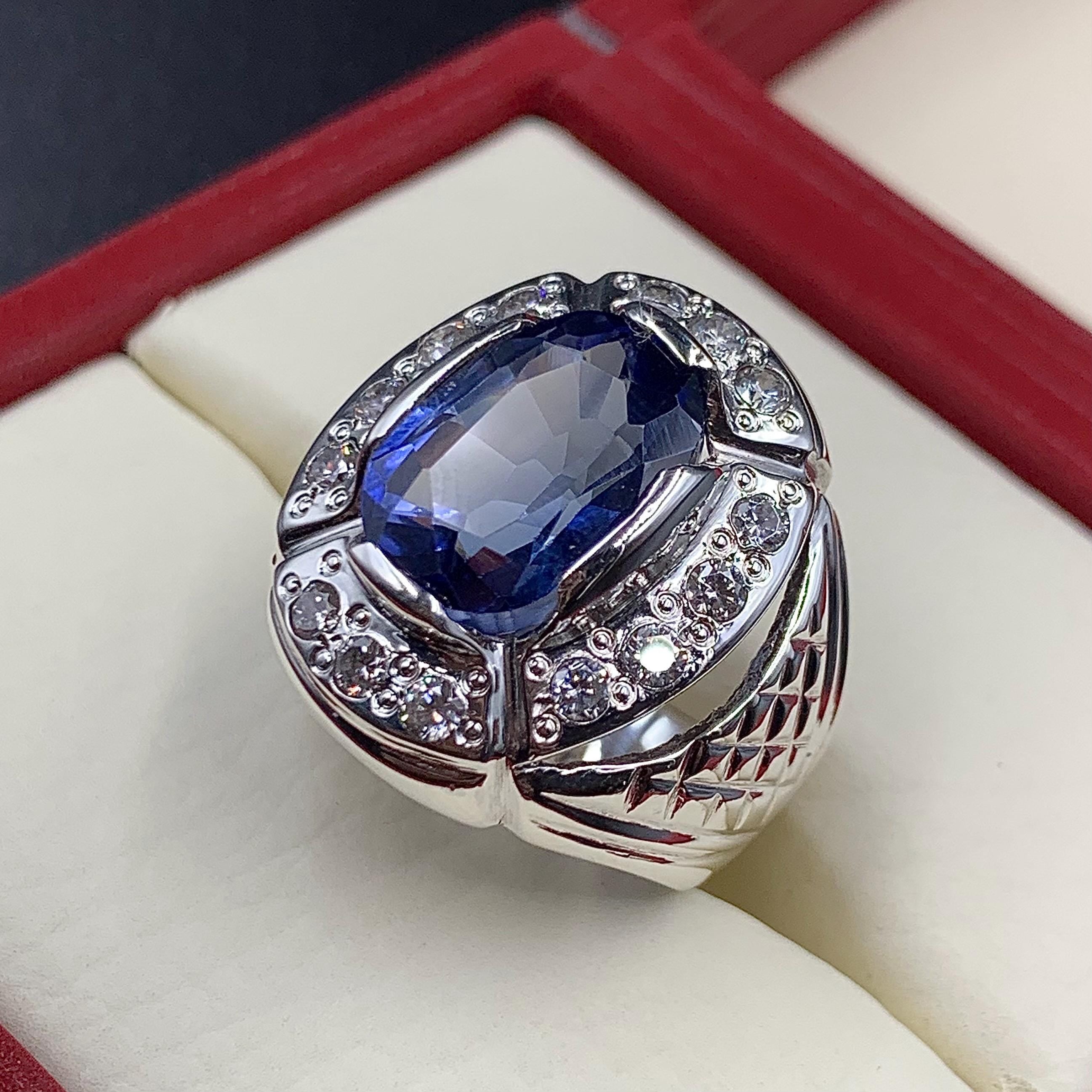 Handcrafted Mens Sapphire Ring, Blue Sapphire Ring, Sapphire 925 Sterling Silver Ring, Neelam Ring