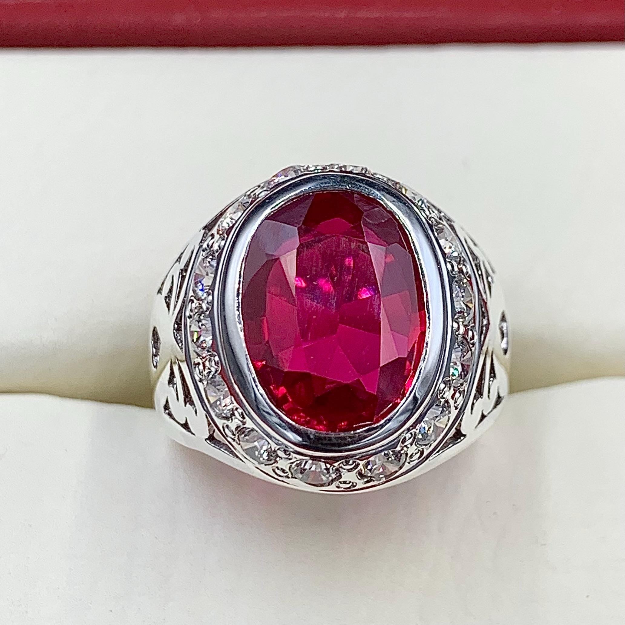 Handcrafted Deep Red Ruby Mens Ring Sterling Silver 925 Anari Yaqoot Ring Ruby Gemstone Ring