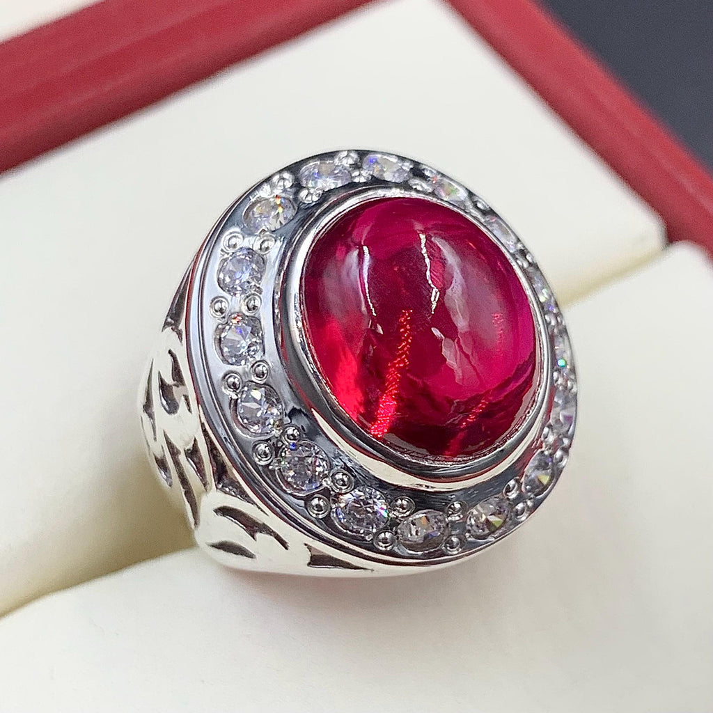Handcrafted Deep Red Ruby Mens Ring Sterling Silver 925 Anari Yaqoot Ring Ruby Gemstone Ring