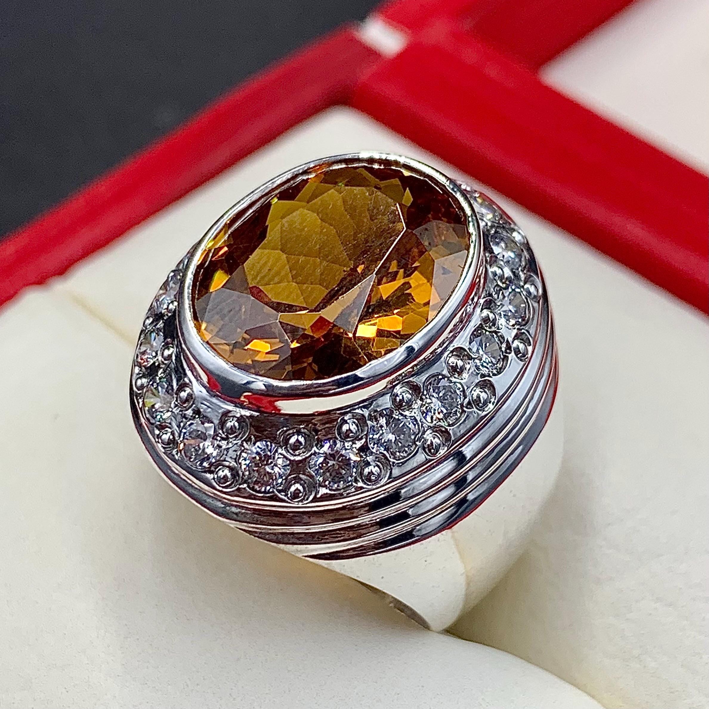 Handcrafted Champagne Topaz Ring For Men, 925 Sterling Silver Topaz Stone Ring, Cubiz Zircon Topaz Ring