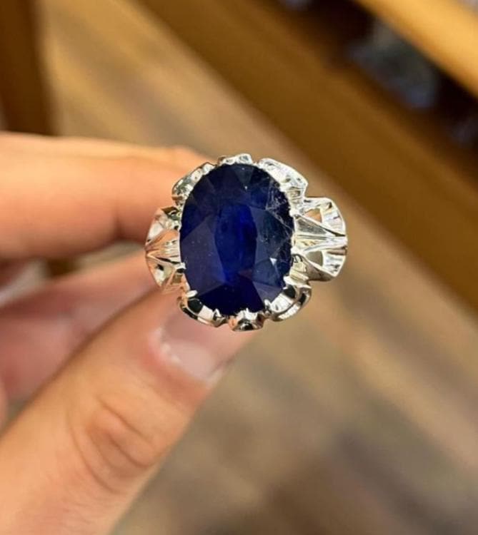 Handcrafted Big Blue Sapphire Ring, Mens Sapphire Ring, Natural Sapphire 925 Sterling Silver Ring, Neelam Ring