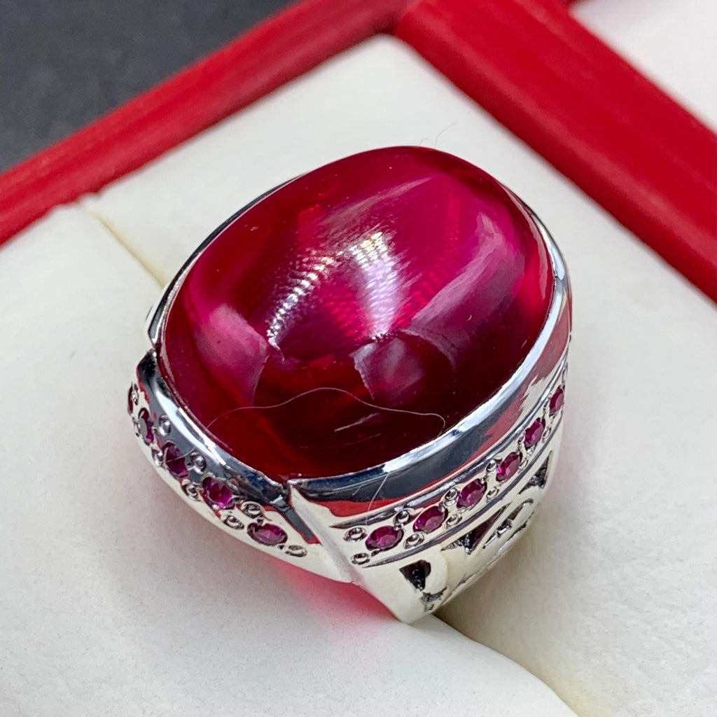 Handcrafted Cabochon Red Ruby Ring Mens Ruby Ring Sterling Silver 925 Anari Yaqoot Ring Roby Gemstone Ring