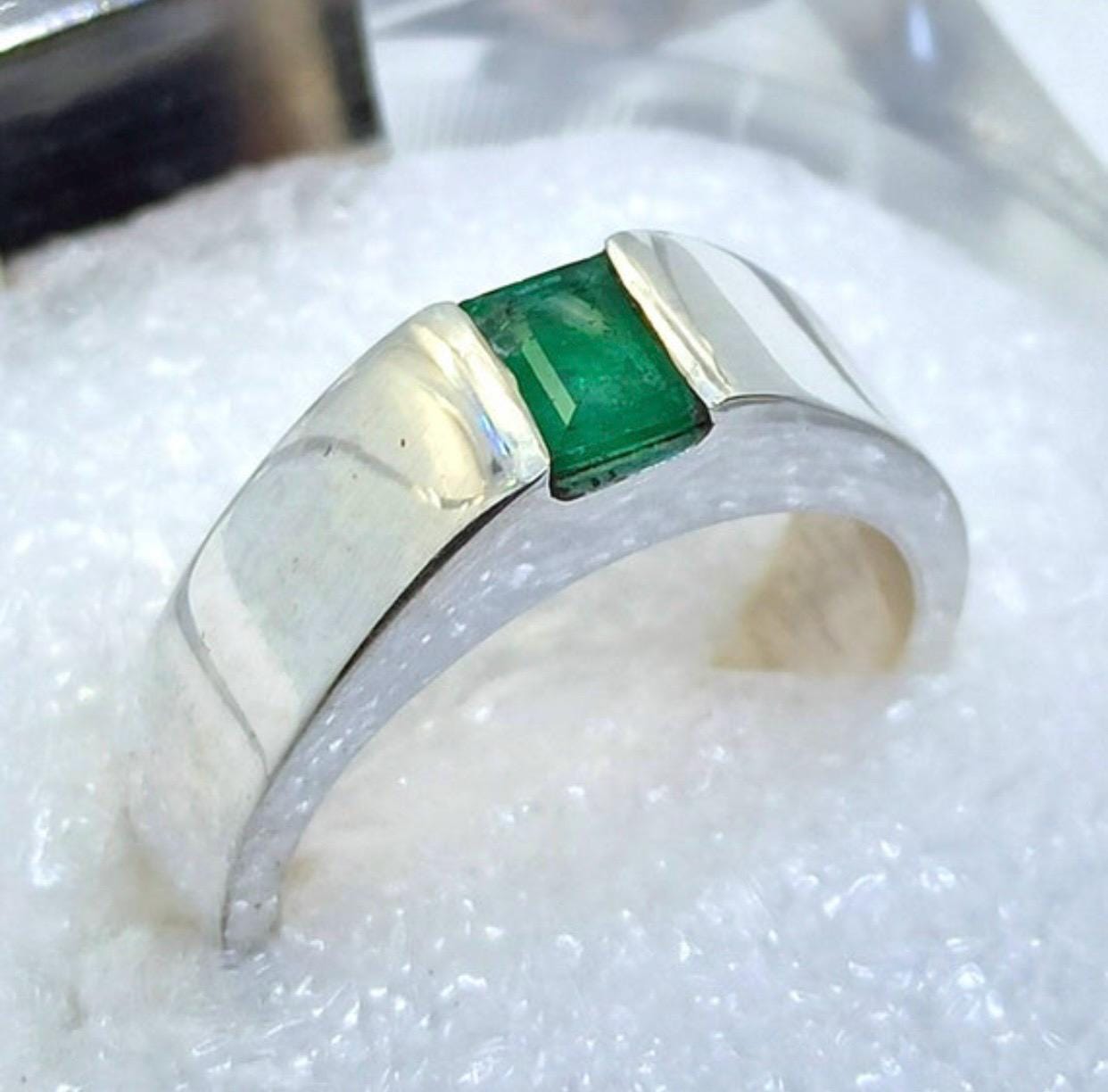Handcrafted Men Emerald Ring, Natural Emerald 925 Sterling Silver Ring, Zamurd Ring For Men