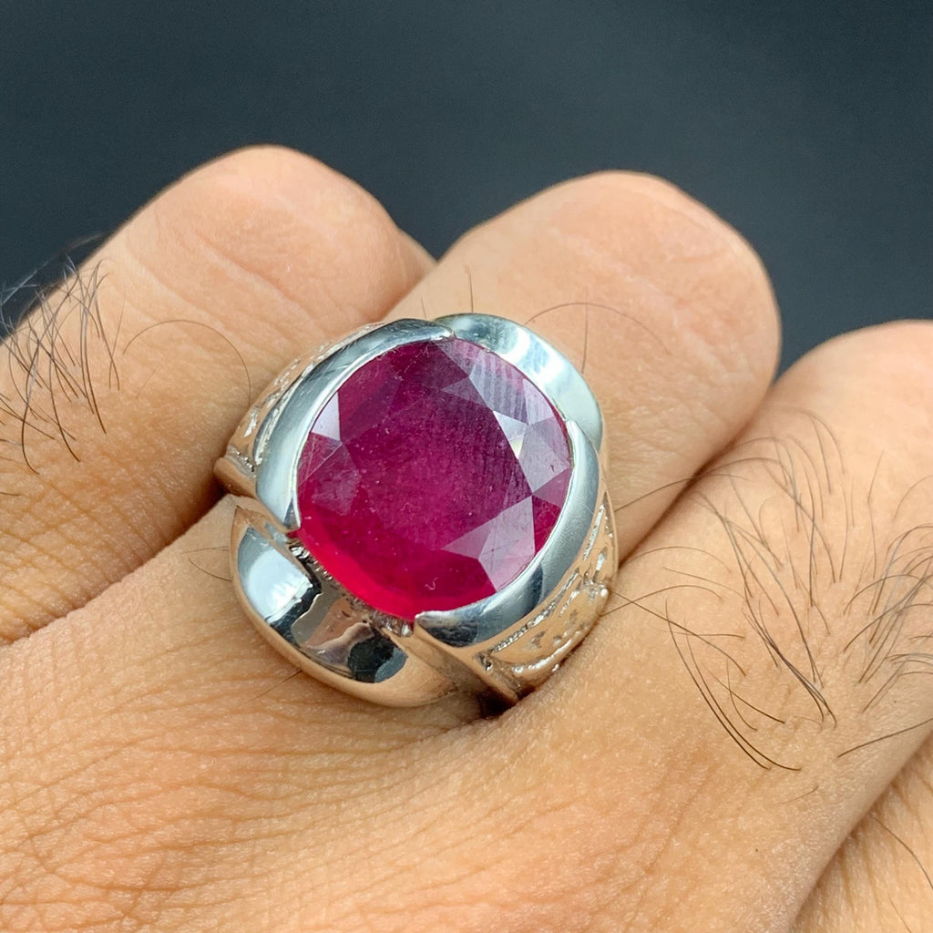 Handcrafted Big Ruby Ring, Natural Ruby Sterling Silver 925 Yaqoot Ring Roby Gemstone Ring