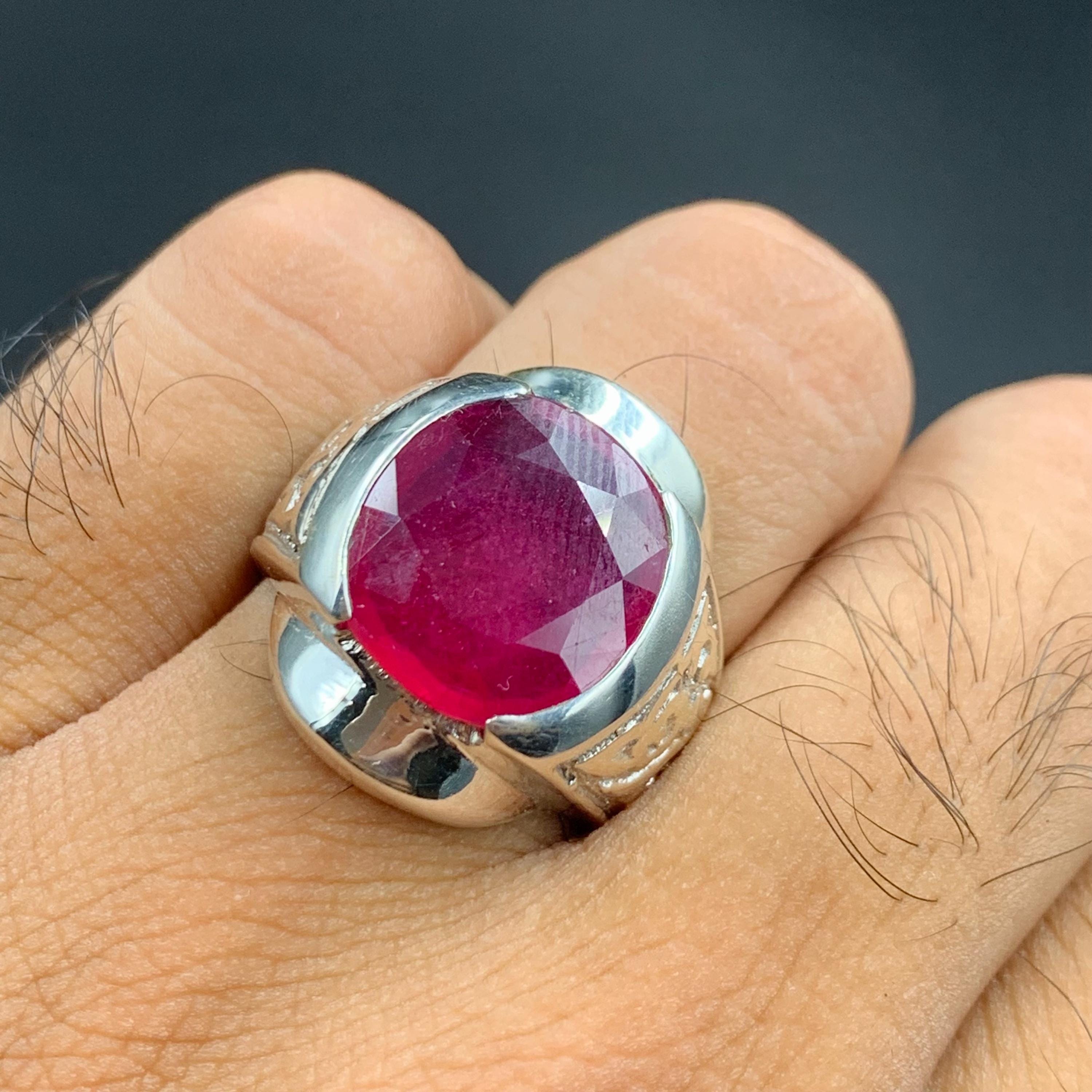 Handcrafted Big Ruby Ring, Natural Ruby Sterling Silver 925 Yaqoot Ring Roby Gemstone Ring
