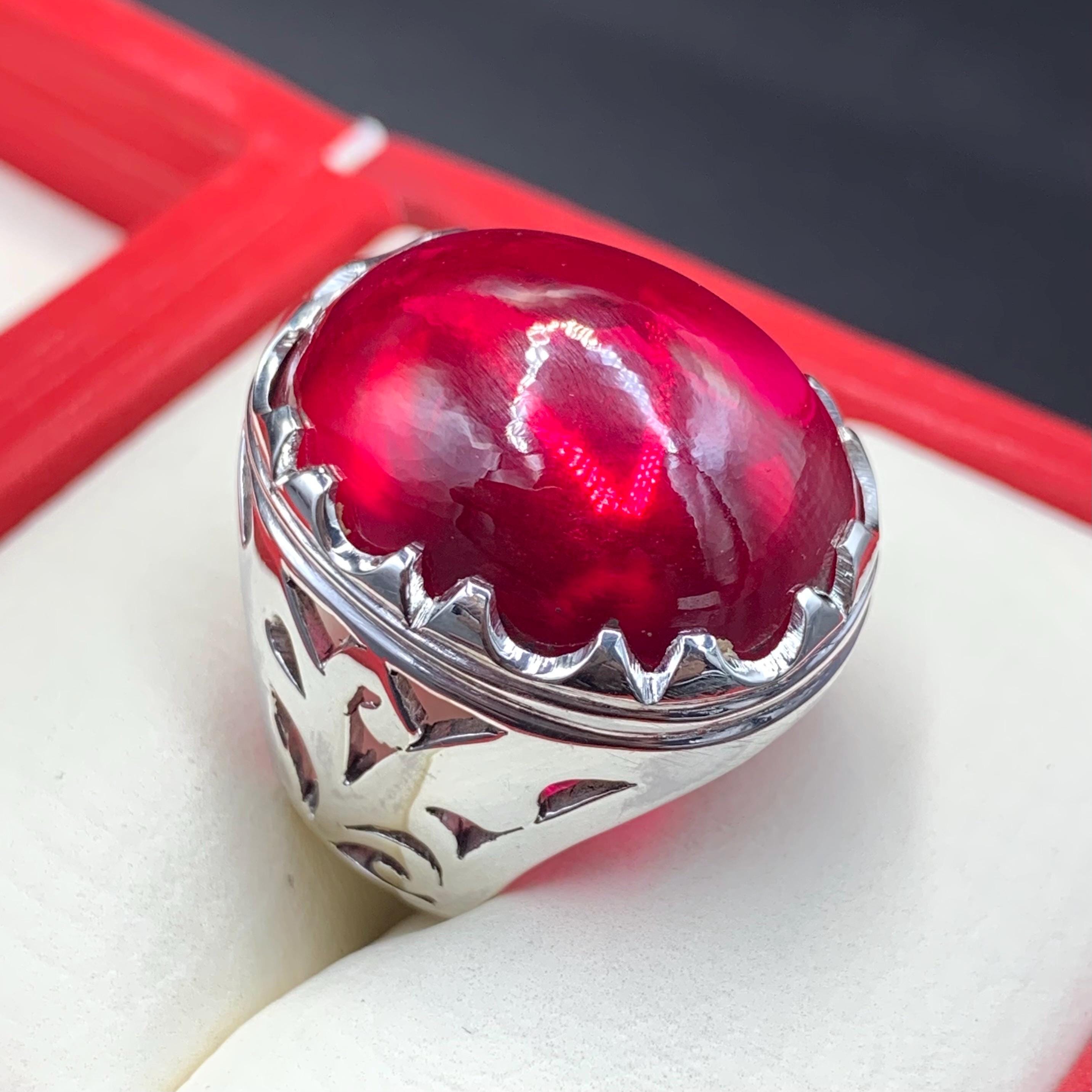 Handcrafted Cabochon Red Ruby Ring Mens Ruby Ring Sterling Silver 925 Anari Yaqoot Ring Roby Gemstone Ring