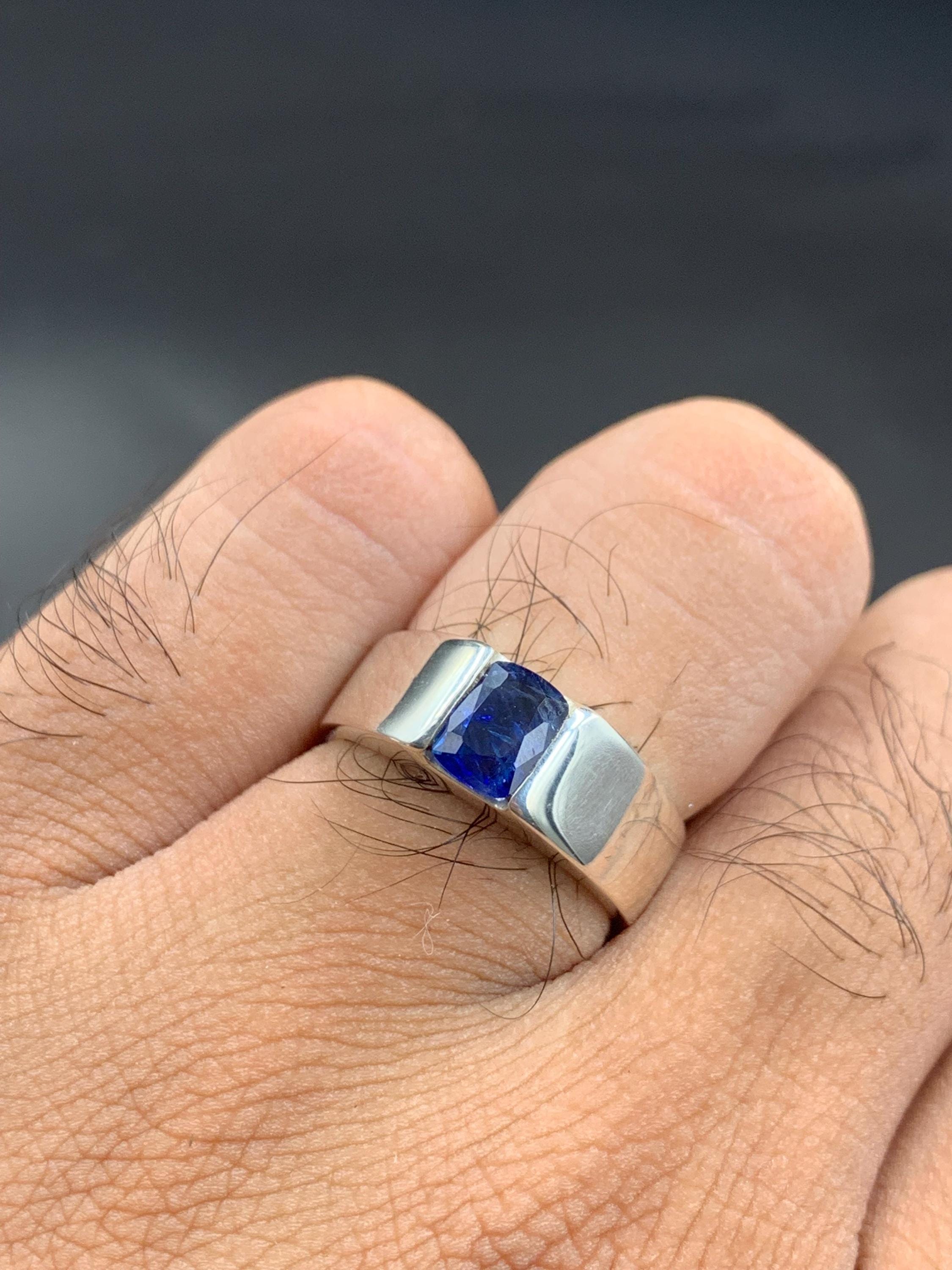 Handcrafted Emerald Cut Ceylon Sapphire Ring, Blue Sapphire Ring, Natural Sapphire 925 Sterling Silver Ring, Neelam Ring