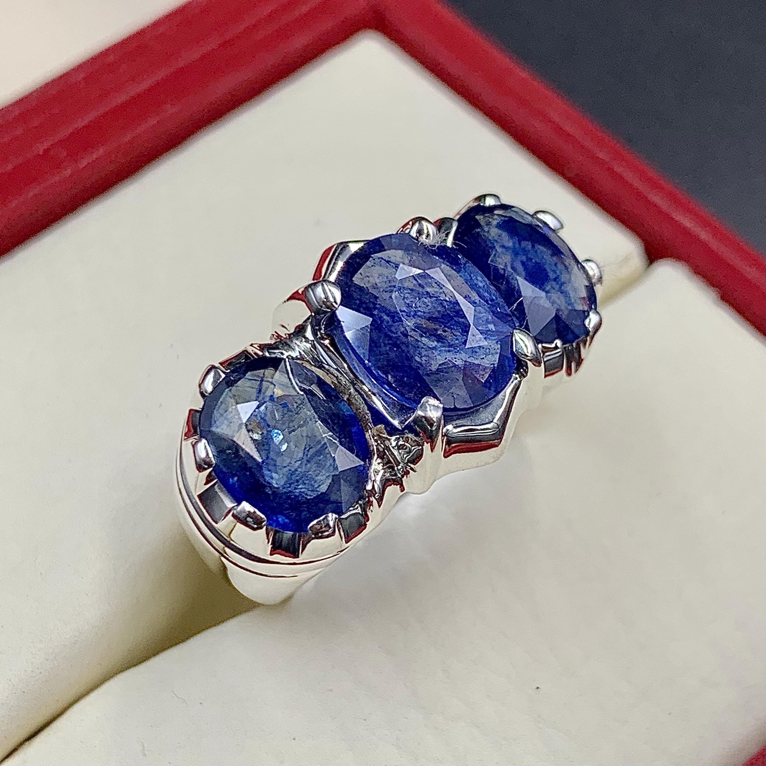 Handcrafted Mens Sapphire Ring, Blue Sapphire Ring, Natural Sapphire 925 Sterling Silver Ring, Neelam Ring