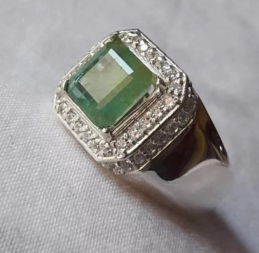 Handcrafted Genuine Green Emerald Men's Ring, 925 Sterling Silver Ring, - Statement Ring, Gift For Christmas