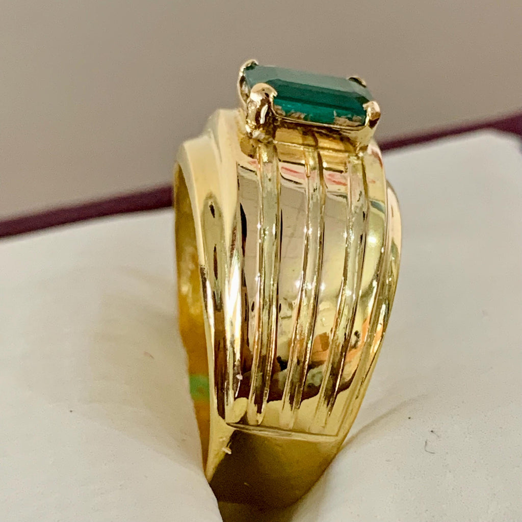 Handcrafted 14k Gold Mens Emerald Ring, Emerald Engagement Ring, Solid Gold Ring For Men