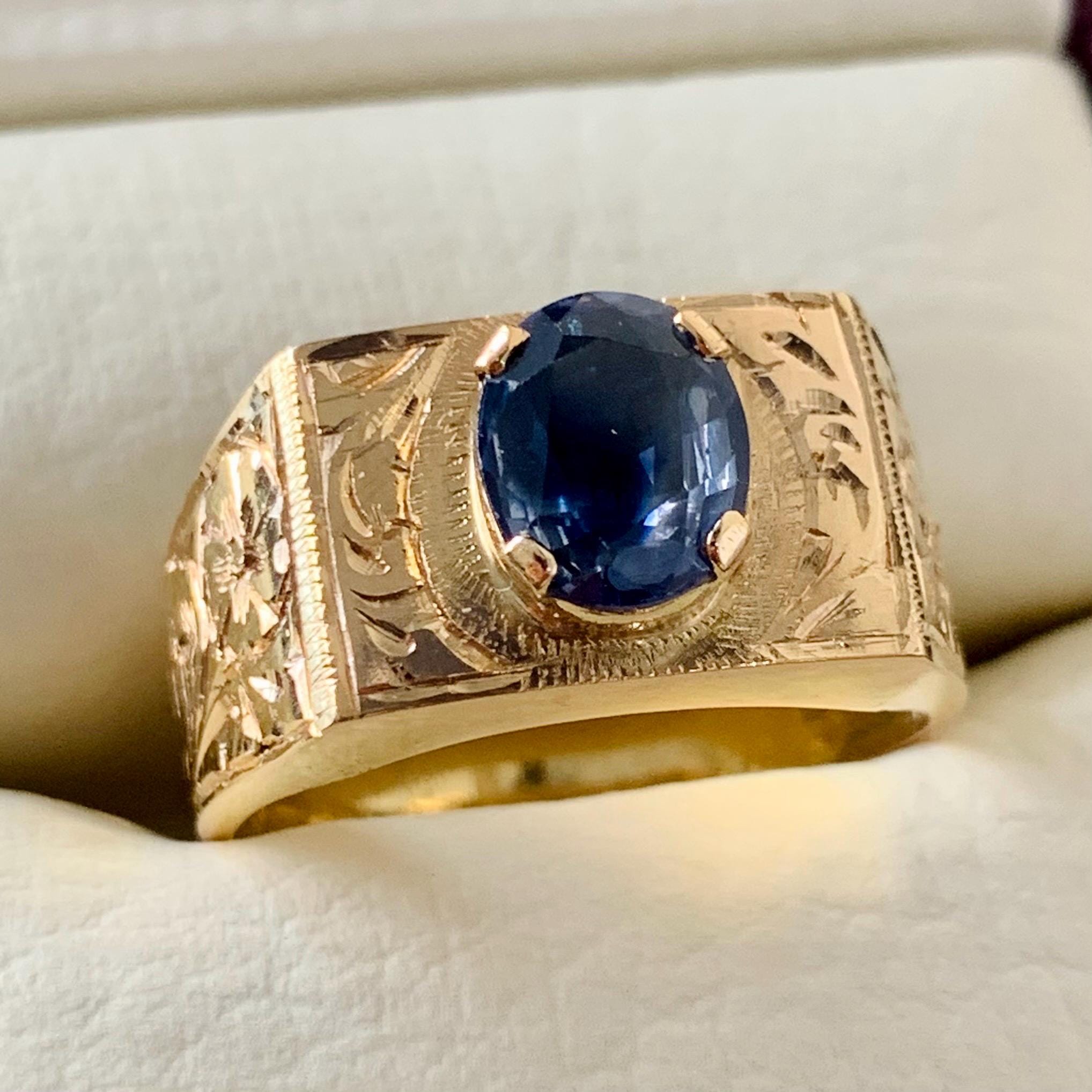 Handcrafted 14k Gold Sapphire Ring, Ceylon Blue Sapphire Solid Gold Ring, Natural Sapphire Neelam Ring