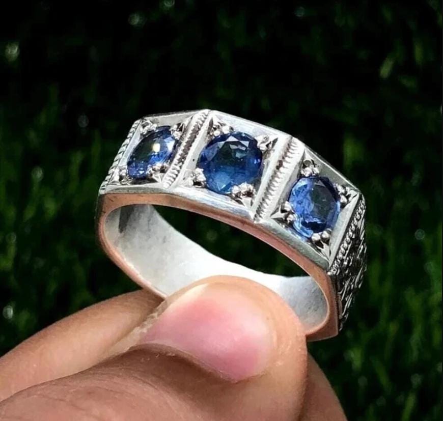 Handcrafted Blue Sapphire Ring, Mens Sapphire Ring, Sapphire 925 Sterling Silver Ring, Neelam Ring