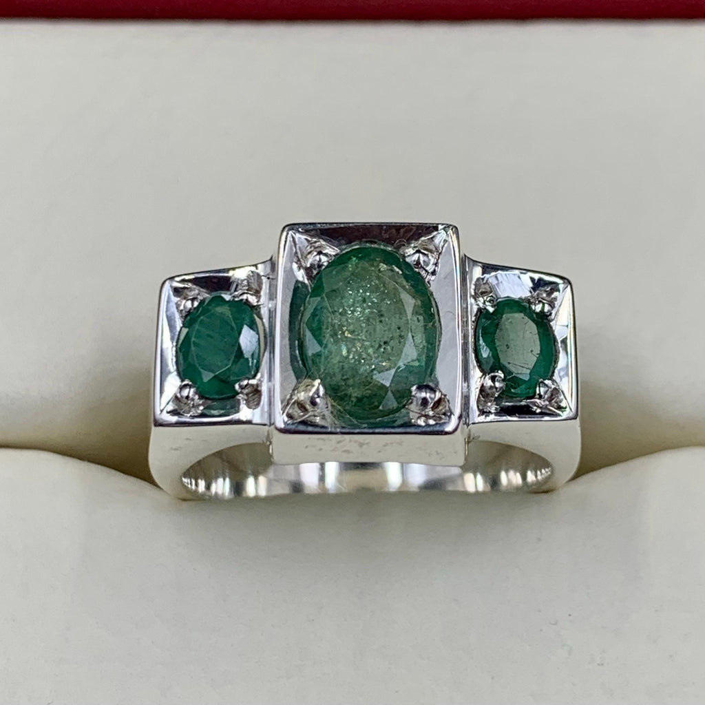 Handcrafted 3+ Carats Mens Emerald Ring, Natural Emerald 925 Sterling Silver Ring, Zamurd Ring For Men